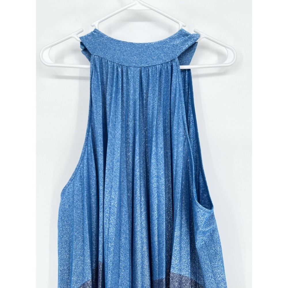 Free People Women's Pleated Love Metallic Mini Dress, Blue, XS Babydoll Style - Picture 11 of 14